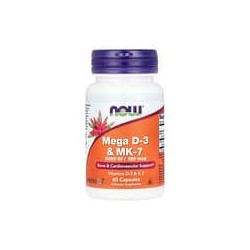 NOW Foods, Mega vitamina D3 y MK-7, 5000 UI, 180 mcg, 60 cápsulas