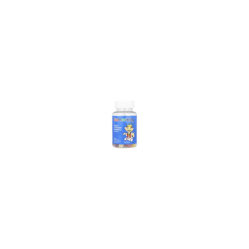 GummiKing, Gomitas multivitamínicas y minerales para niños, Fresa, naranja, limón, uva, cereza y pomelo, 60 gomitas