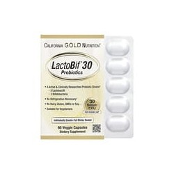 California Gold Nutrition, Probióticos LactoBif 30, 30.000 millones de UFC, 60 cápsulas vegetales