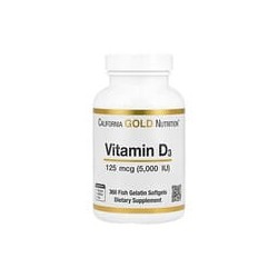 California Gold Nutrition, Vitamina D3, 125 mcg (5000 UI), 360 cápsulas blandas de gelatina de pescado