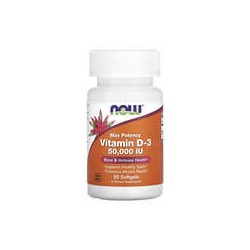 NOW Foods, Vitamina D3, Máxima potencia, 50.000 UI, 50 cápsulas blandas