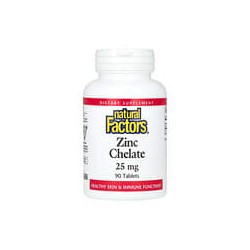 Natural Factors, Quelato de zinc, 25 mg, 90 comprimidos