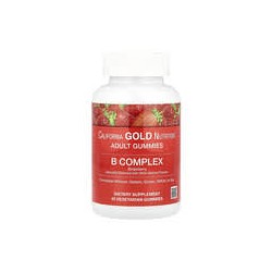 California Gold Nutrition, Gomitas con complejo de vitaminas B, Fresa, 45 gomitas vegetales
