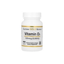 California Gold Nutrition, Vitamina D3, 125 mcg (5000 UI), 90 cápsulas blandas de gelatina de pescado