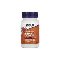 NOW Foods, Vitamina D3, Alta potencia, 5000 UI, 120 cápsulas blandas