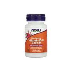NOW Foods, Vitamina D3, Alta potencia, 5000 UI, 120 cápsulas blandas
