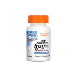 Doctor's Best, Hierro de alta absorción con Ferrochel, 27 mg, 120 comprimidos