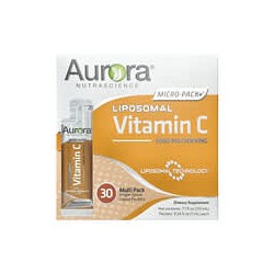 Aurora Nutrascience, Vitamina C liposomal Micro-Pack+, 1000 mg, 30 sobres de una porción individual con contenido líquido, 7 ml 