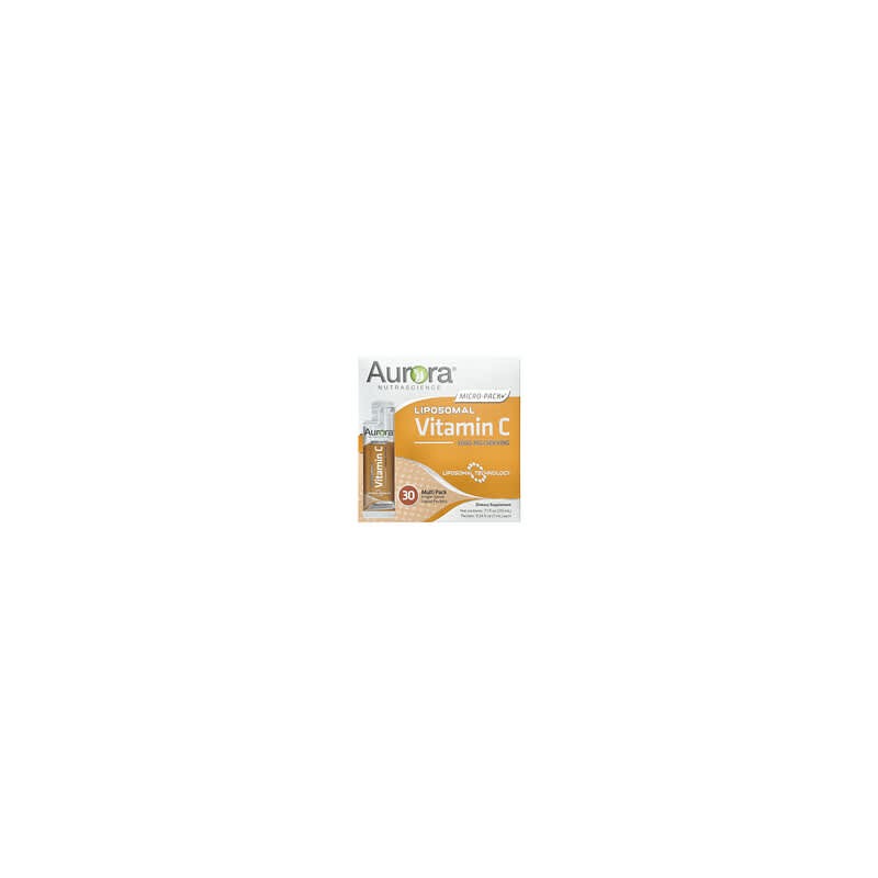 Aurora Nutrascience, Vitamina C liposomal Micro-Pack+, 1000 mg, 30 sobres de una porción individual con contenido líquido, 7 ml 
