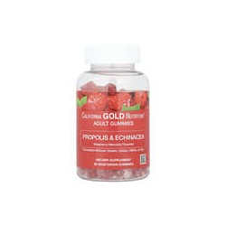 California Gold Nutrition, Gomitas con propóleo y equinácea, Sabor natural a frambuesa, 90 gomitas vegetales