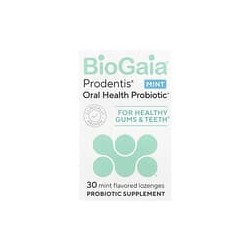 BioGaia, Suplemento probiótico para la salud bucal Prodentis®, Para encías y dientes saludables, Menta, 30 pastillas probióticas
