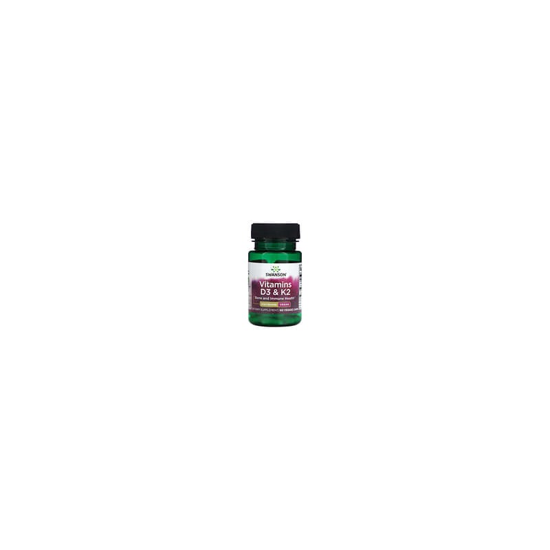 Swanson, Vitaminas D3 y K2, 60 cápsulas vegetales