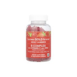 California Gold Nutrition, Gomitas con complejo de vitaminas B, vitamina C y zinc, Sabor natural a fresa, 90 gomitas vegetales