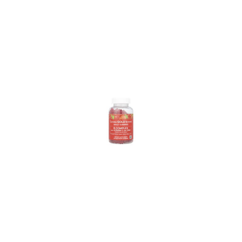 California Gold Nutrition, Gomitas con complejo de vitaminas B, vitamina C y zinc, Sabor natural a fresa, 90 gomitas vegetales