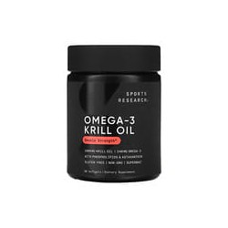 Sports Research, Aceite de kril con omega-3, Doble concentración, 1000 mg, 60 cápsulas blandas