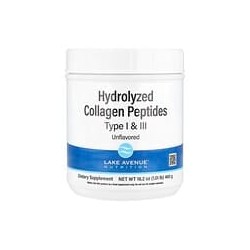 Lake Avenue Nutrition, Péptidos de colágeno hidrolizado, De tipo I y III, Sin sabor, 460 g (1,01 lb)