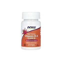 NOW Foods, Vitamina D3, Alta potencia, 10.000 UI, 30 cápsulas blandas