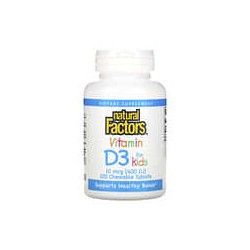 Natural Factors, Vitamina D3, Sabor a fresa, 10 mcg (400 UI), 100 comprimidos masticables