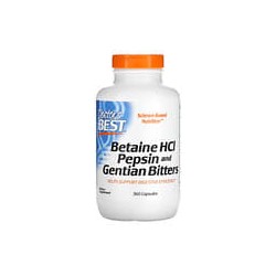 Doctor's Best, Clorhidrato de betaína, pepsina y amargo de genciana, 360 cápsulas