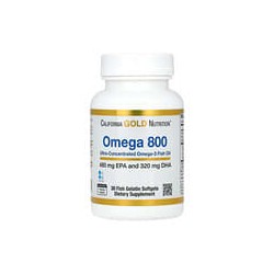 California Gold Nutrition, Omega 800, Aceite de pescado con omega-3 ultraconcentrado, En forma de triglicéridos KD-Pür, 1000 mg,