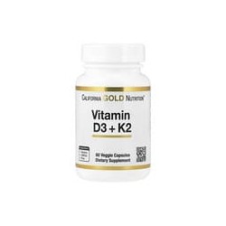 California Gold Nutrition, Vitaminas D3 y K2, 60 cápsulas vegetales