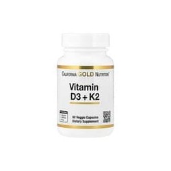 California Gold Nutrition, Vitaminas D3 y K2, 60 cápsulas vegetales