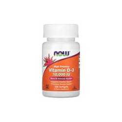 NOW Foods, Vitamina D3, Alta potencia, 10.000 UI, 120 cápsulas blandas
