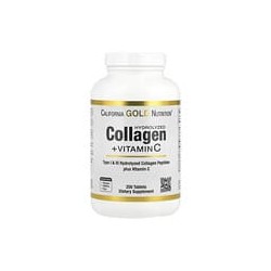 California Gold Nutrition, Péptidos de colágeno hidrolizado más vitamina C, Tipo I y III, 250 comprimidos