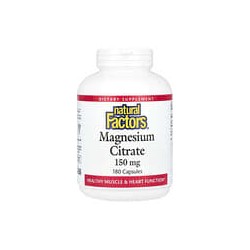 Natural Factors, Citrato de magnesio, 150 mg, 180 cápsulas