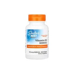 Doctor's Best, Vitamina D3, 125 mcg (5000 UI), 180 cápsulas blandas