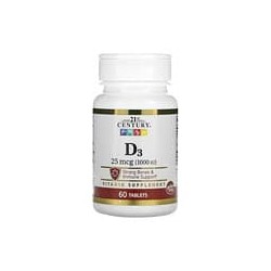 21st Century, D3, 25 mcg (1000 UI), 60 comprimidos
