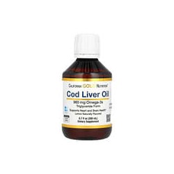 California Gold Nutrition, Aceite de hígado de bacalao, Triglicéridos de origen noruego, Sabor natural a limón, 200 ml (6,7 oz. 