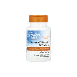 Doctor's Best, Vitamina K2 natural en forma de MK-7 con MenaQ7, 45 mcg, 60 cápsulas vegetales