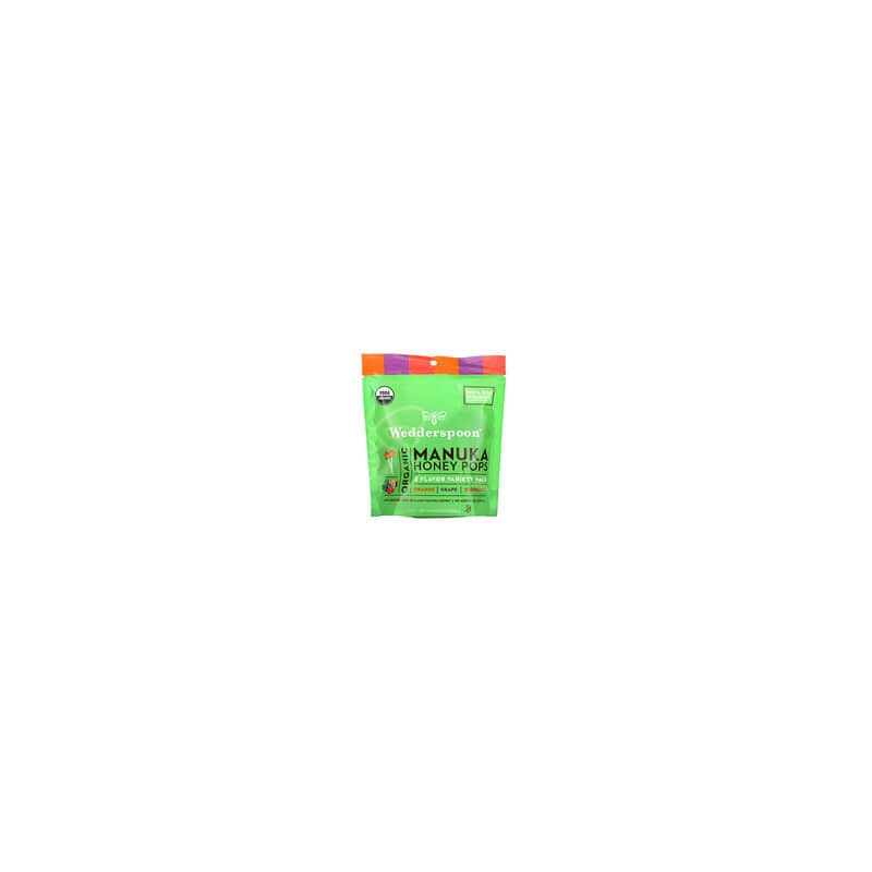 Wedderspoon, Paletas de miel de manuka orgánica, Paquete variado de 3 sabores, 24 unidades, 118 g (4,15 oz)