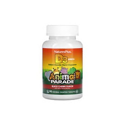 NaturesPlus, Source of Life, Animal Parade, Vitamina D3, Sabor a cereza negra natural, 500 UI, 90 comprimidos con forma de anima