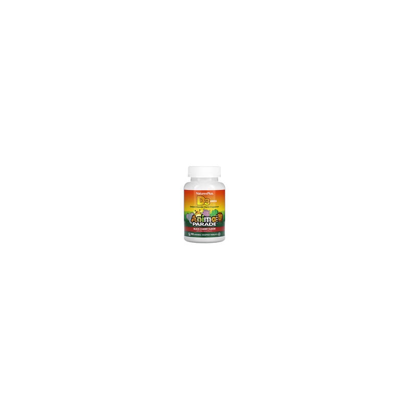 NaturesPlus, Source of Life, Animal Parade, Vitamina D3, Sabor a cereza negra natural, 500 UI, 90 comprimidos con forma de anima