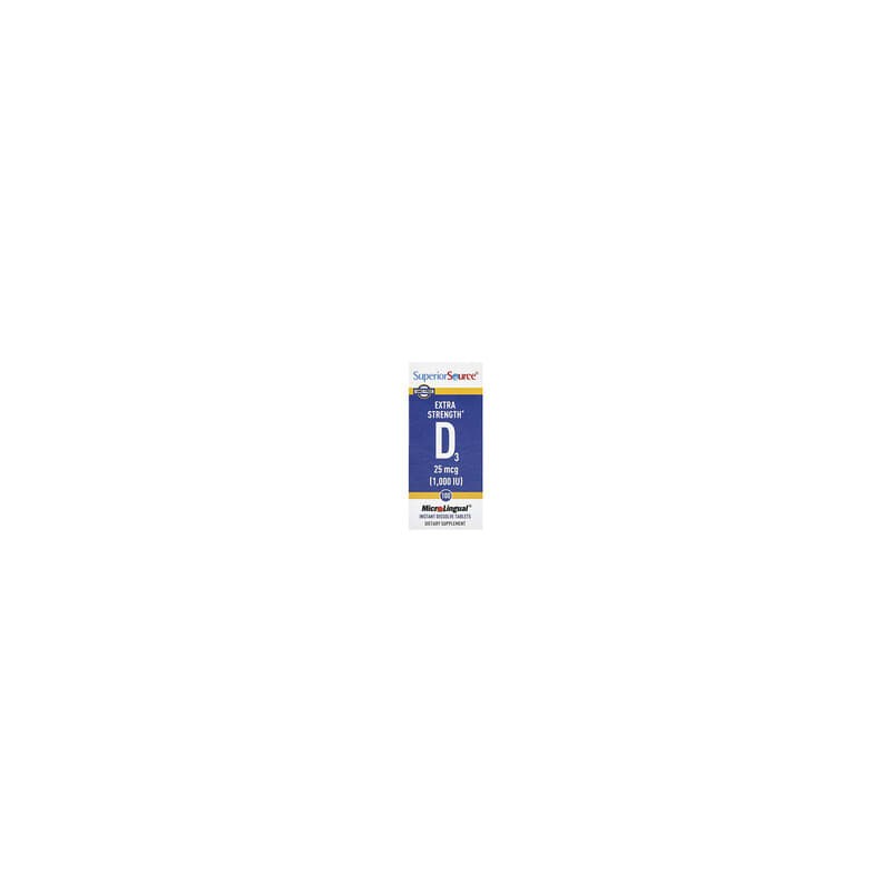 Superior Source, D3, Concentración extra, 25 mcg (1000 UI), 100 comprimidos de disolución instantánea MicroLingual®