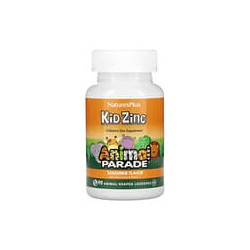 NaturesPlus, Source of Life, Animal Parade, Pastillas KidZinc para niños, Sabor a mandarina natural, 90 pastillas con forma de a