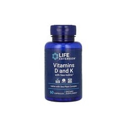 Life Extension, Vitaminas D y K con Sea-Iodine, 60 cápsulas