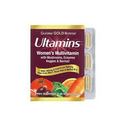 California Gold Nutrition, Ultamins, Suplemento multivitamínico con CoQ10, hongos, enzimas, vegetales y bayas, 60 cápsulas veget