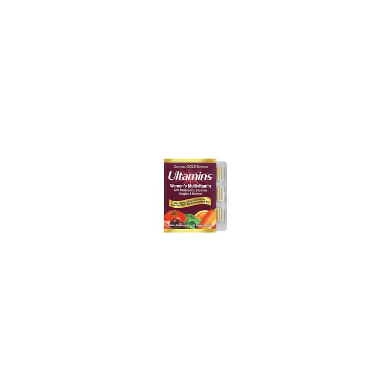 California Gold Nutrition, Ultamins, Suplemento multivitamínico con CoQ10, hongos, enzimas, vegetales y bayas, 60 cápsulas veget