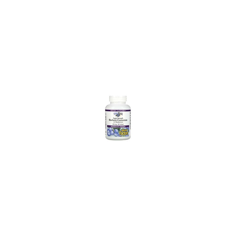 Natural Factors, BlueRich, Superpotente, Concentrado de arándano azul, 500 mg, 90 cápsulas blandas
